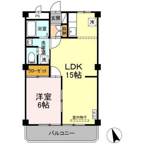 ニューエクセル三宅D棟(1LDK/1階)の間取り写真