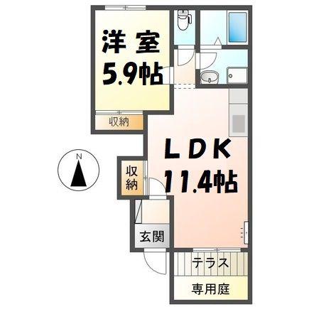 ディアベルジュ(1LDK/1階)の間取り写真