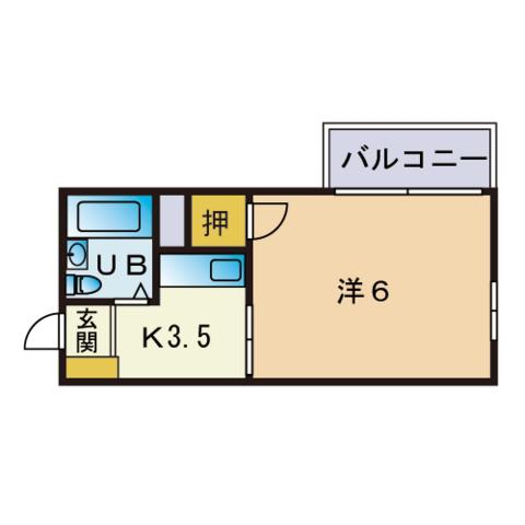 エクラン祖原(1K/1階)の間取り写真