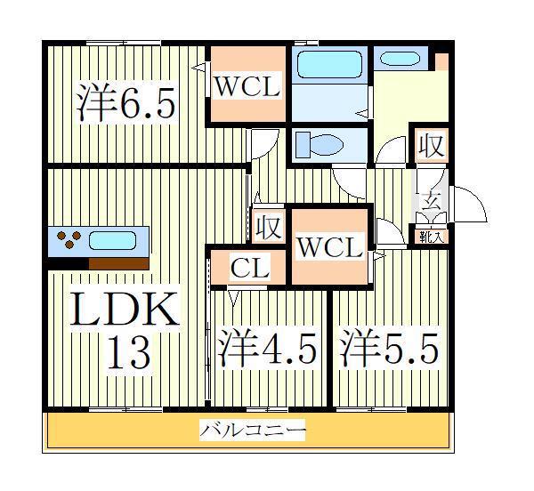 VERDEB棟(3LDK/1階)の間取り写真