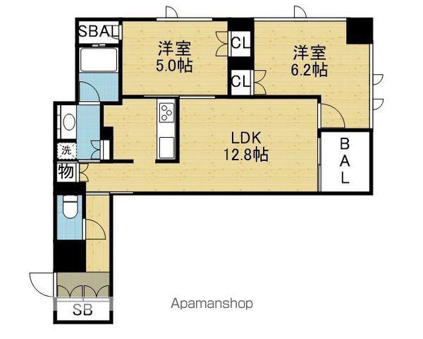 ブランズタワー谷町四丁目(2LDK/19階)の間取り写真