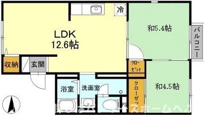 奥野ハイツ(2LDK/2階)の間取り写真