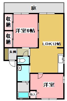リベール伊左座 A棟(2LDK/1階)の間取り写真