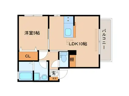 ラフィーネミササギC棟(1LDK/1階)の間取り写真