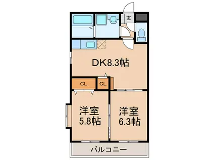 ビレッジ若草(2DK/3階)の間取り写真