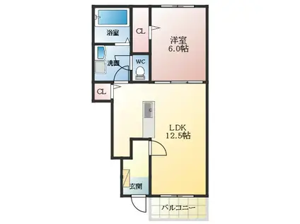 アンフィニII(1LDK/1階)の間取り写真