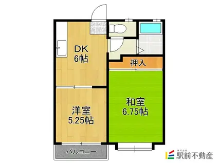 ベルメゾン多布施(2DK/1階)の間取り写真