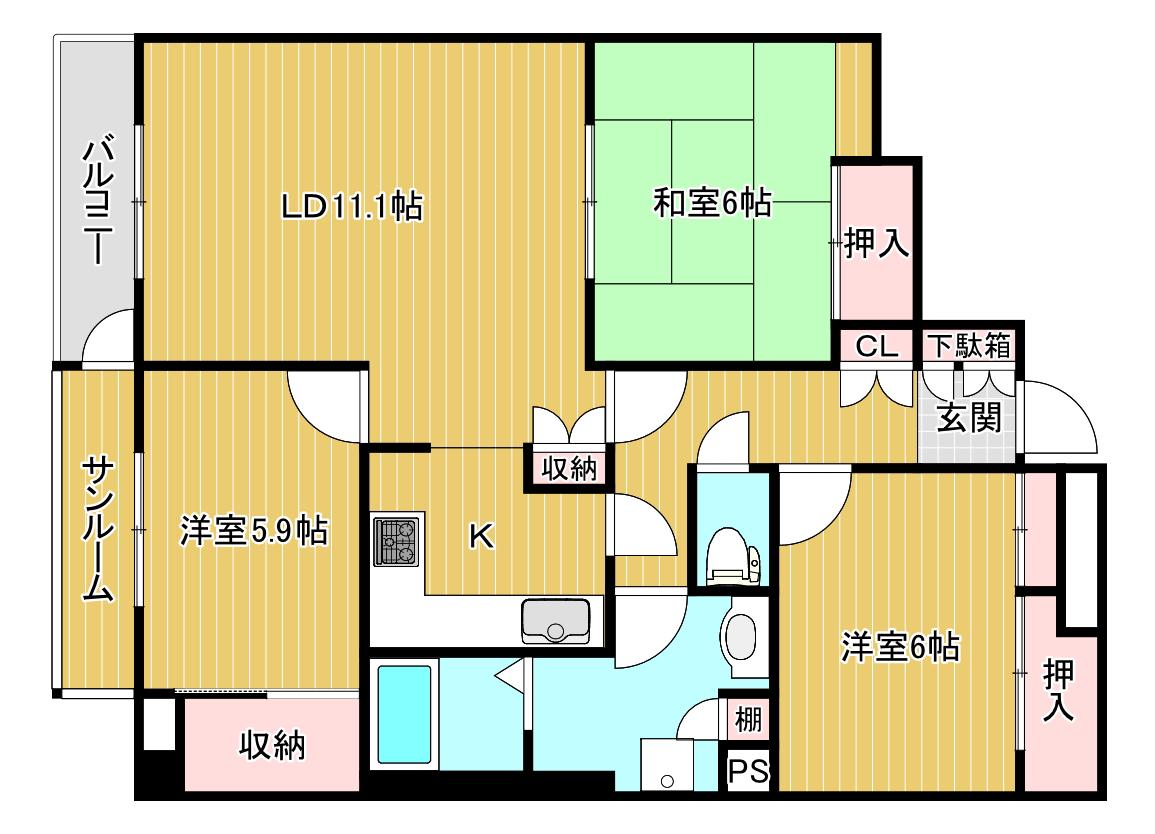 ロイヤルマンション(3LDK/5階)の間取り写真