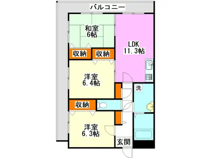 カーサ宮の前(3LDK/4階)の間取り写真