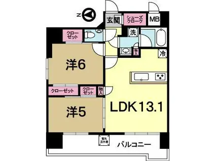 スタジオスクエア水戸(2LDK/6階)の間取り写真