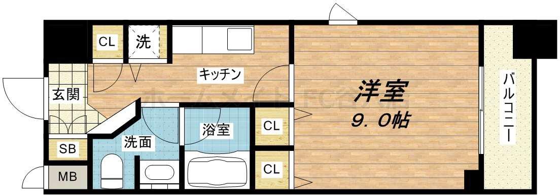 カスタリア堺筋本町(1K/2階)の間取り写真