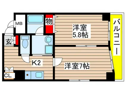 ステージ橦木(2K/1階)の間取り写真