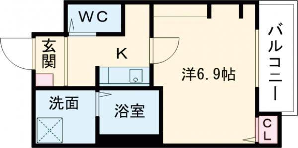 松屋町ジーイー・ヌフ(1K/4階)の間取り写真