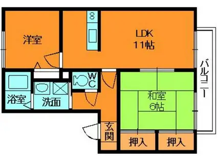エルドラード五位堂C(2LDK/1階)の間取り写真