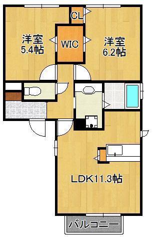 プラージュKJ(2LDK/1階)の間取り写真