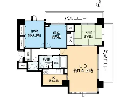 ヒースコート御影城ノ前(3LDK/2階)の間取り写真