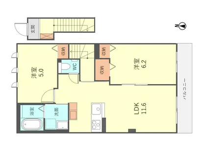 フェリス西岡本(2LDK/2階)の間取り写真