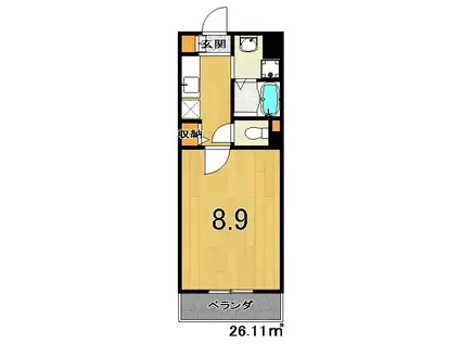 ドーム平野(1K/4階)の間取り写真