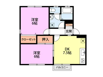 ロイヤルビレッジ鵜ノ子(2DK/1階)の間取り写真