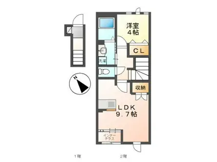 メゾン・ド・リヴィエール(1LDK/2階)の間取り写真