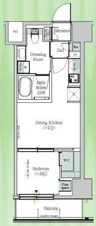 ONE ROOF RESIDENCE KIBA イースト(1DK/12階)の間取り写真
