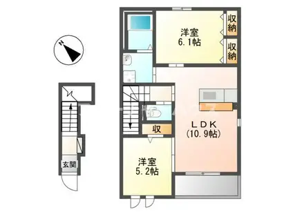 PAPILLON 潤(2LDK/2階)の間取り写真