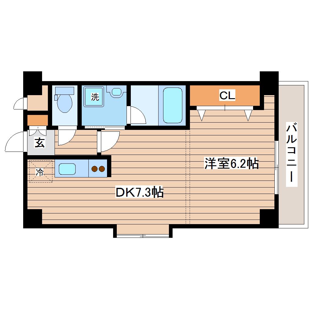 しゃとれ山手町(1DK/3階)の間取り写真