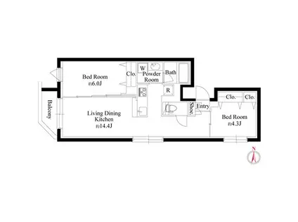 グランパセオ代々木上原II(2LDK/1階)の間取り写真