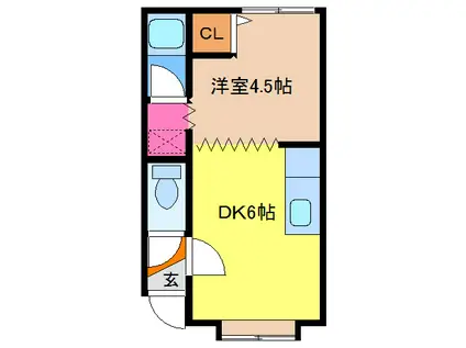 ラポール恵み野(1DK/1階)の間取り写真