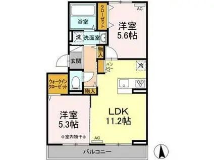 D-ROOM DEARCOURT幸町II(2LDK/2階)の間取り写真