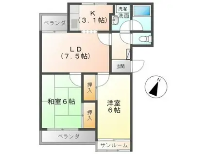 コーポラス中川(2LDK/3階)の間取り写真