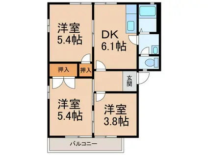 JR和歌山線 岩出駅 徒歩32分 2階建 築28年(3DK/2階)の間取り写真