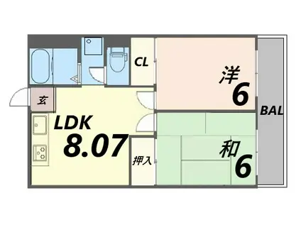 市隆ハイツ塚口(2LDK/3階)の間取り写真