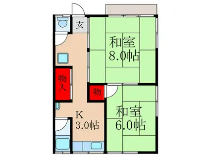 COLINA尺谷(2K/1階)の間取り写真