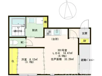 ハーモニーテラス野江(1LDK/3階)の間取り写真