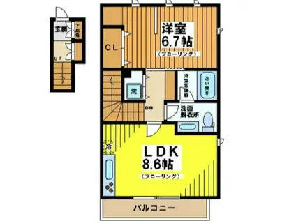 ミラコロエッフェ(1LDK/2階)の間取り写真