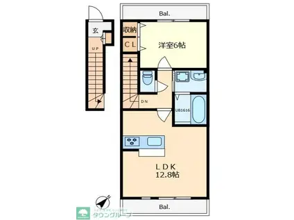 SWEET HOMEII(1LDK/2階)の間取り写真