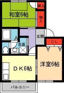 ラークヒルズ 弐番館(2DK/1階)の間取り写真