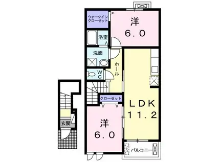 フリシュ・II(2LDK/2階)の間取り写真