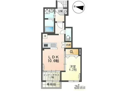 JR武蔵野線 新秋津駅 徒歩10分 2階建 築1年(1LDK/1階)の間取り写真