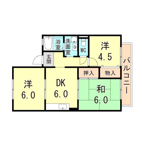 プリシェール南別府(3DK/2階)の間取り写真