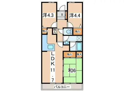 ヒルズ南戸塚3号棟(3LDK/6階)の間取り写真
