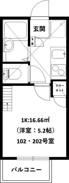 リーヴェルポート横浜金沢(1K/2階)の間取り写真