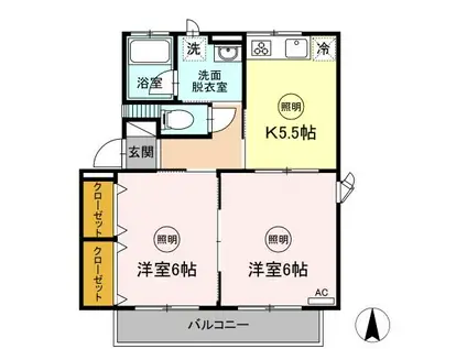 クレストヤマ B(2K/1階)の間取り写真