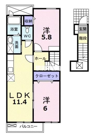 キャトルフォイル(2LDK/2階)の間取り写真