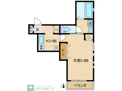 ヴィアータII(1K/3階)の間取り写真