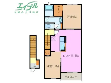 フェリーチェ I(2LDK/2階)の間取り写真