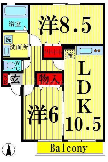 エーデルハイムASAKA B棟(2LDK/2階)の間取り写真