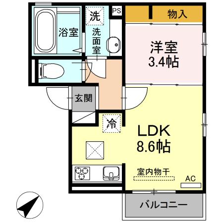エスポワール花(1LDK/1階)の間取り写真