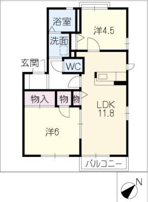パピヨン寺本A棟(2LDK/1階)の間取り写真